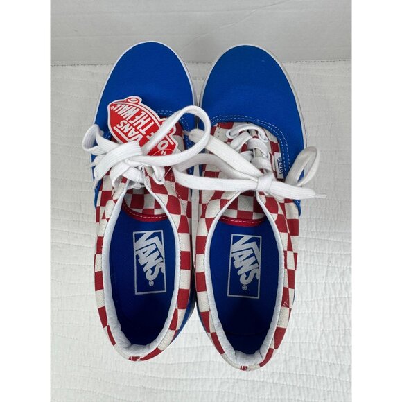 NWT Vans Youth Unisex Era 2-Tone Red/Blue Checkerboard Lace Up Skate Shoe 4 - Picture 7 of 8